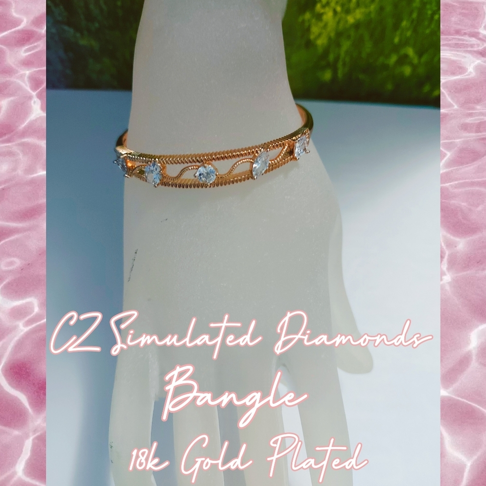 CZ Simulated Diamonds Bangle 18k Gold Plated,